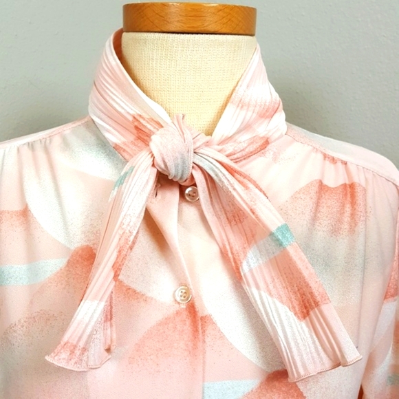 watercolor dream cloud scape blouse pussybow slinky boho transition weight - Picture 5 of 7